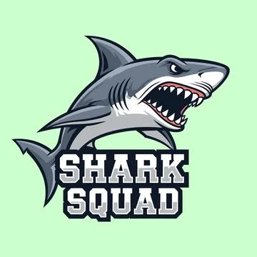 Ferocious gray Shark with sharp teeth above the words shark squad graphic design Stock Illustration