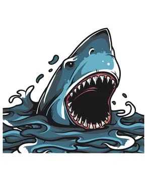 Ferocious Shark Vector Emerging from Water T Shirt Design Stock-Illustration