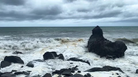 Ferocious Typhoon Waves Crashing on Shoreline Stock Footage 282646641