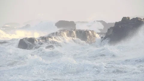 Ferocious Waves Crash on Rocks at Dunseverick Causeway Coast Northern Ireland Stock-Footage 98265822