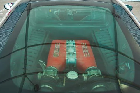 Ferrari 488. Engine window. Luxury sport car. Motor compartment Foto stock