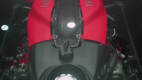 Ferrari car. The engine and the rear of the car. Details of car.  New. Stock Footage 244732446
