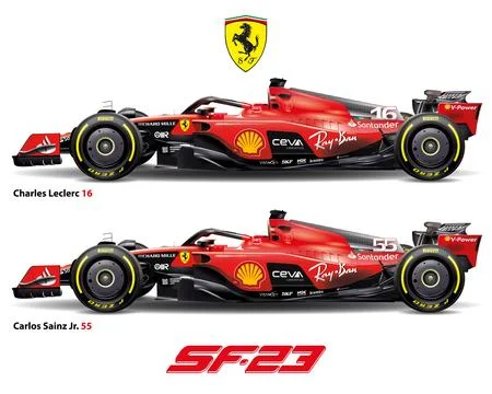 Ferrari SF-23 formula 1, C. Sainz and C. Leclerc, 2023 F1 world championship Stock Illustration