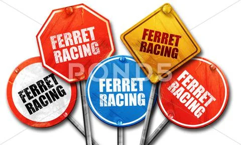 Ferret racing, 3D rendering, street signs Stock Illustration
