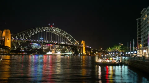 Ferries and City Light Reflections in the Water wide Stock Footage 37067494