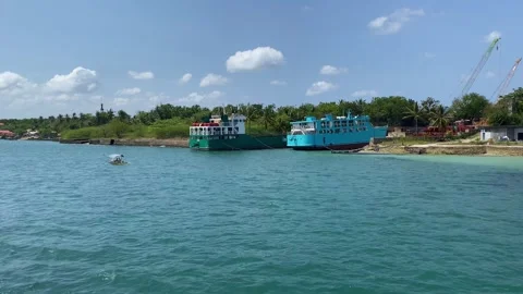 Ferries and Construction at Coastal Harbor in Cebu, Philippines Stock Footage 339791797