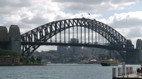 Ferries crossing harbour bridge Stock Footage 12166457