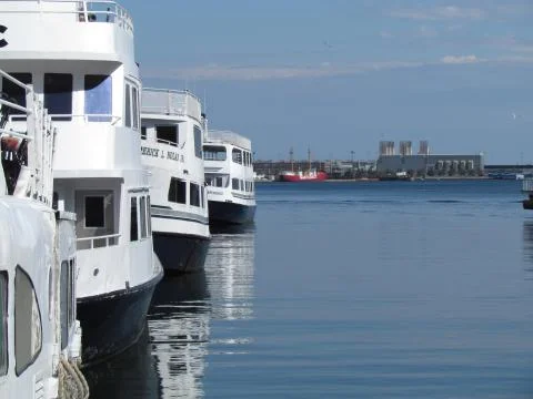 Ferries docked at the Harbor Stock Photos