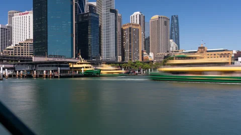 Ferries at the ferry terminal at Circular Quay in Sydney Stock Footage 339099847