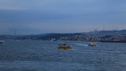 Ferries floating in Istanbul Strait Stock Footage 88559253