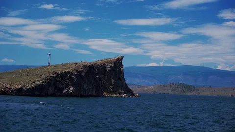 Ferries run between the mainland and the island Olkhon in Baikal. Ferry crossing Stock Footage 125465786