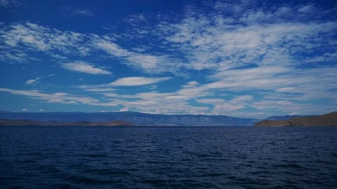 Ferries run between the mainland and the island Olkhon in Baikal. Ferry crossing Stock Footage 125465813