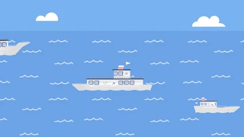 Ferries sailing on a blue sea with clouds ocean water Stock Footage 340471562