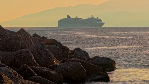 Ferries on the Strait of Messina in the light of sunset Stock Footage 233462387