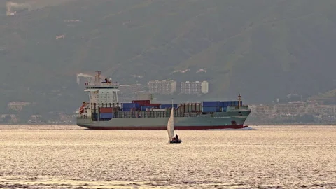 Ferries on the Strait of Messina in the light of sunset Stock Footage 233463138