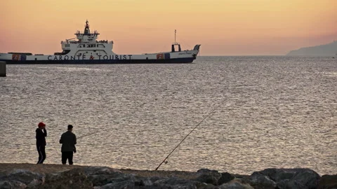 Ferries on the Strait of Messina in the light of sunset Stock Footage 233463229