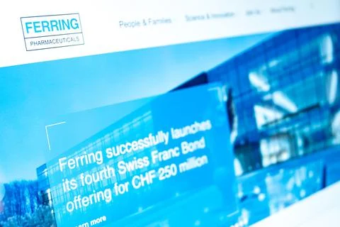 Ferring pharmaceuticals website displaying bond offering news 写真素材