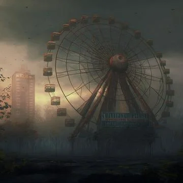 Ferris wheel in an abandoned city Stock Illustration
