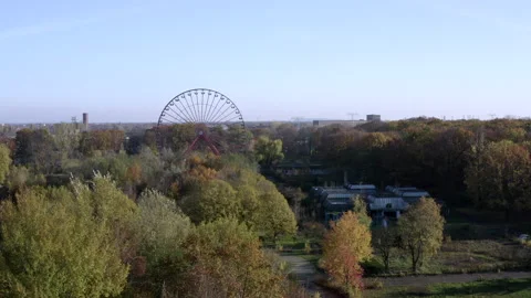 Ferris Wheel Aerial of Abandoned Spreepark Berlin Stock Footage 133346292