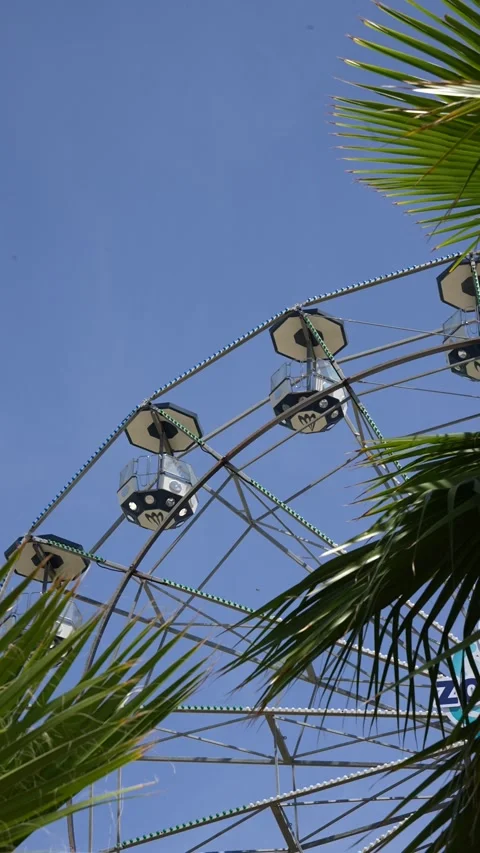 Ferris Wheel Against Blue Sky at Amusement Park Stock Footage 342593823