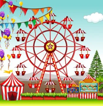 Colorful Ferris Wheel Painting, Amusement Park Scene