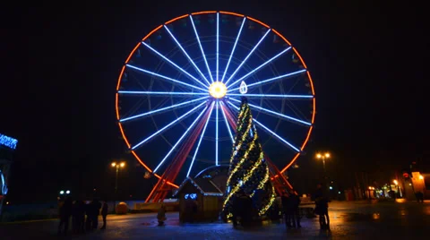 Ferris Wheel Amusement Park Time Lapse, Christmas, Kharkov, Ukraine Stock Footage 34335803