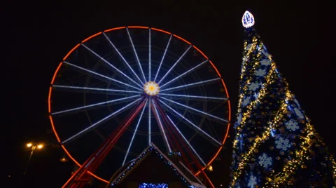 Ferris Wheel Amusement Park Time Lapse, Christmas, Kharkov, Ukraine Stock Footage 34335955