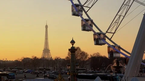 The ferris wheel and the Eiffel Tower in Paris, France Stock-Footage 72648312
