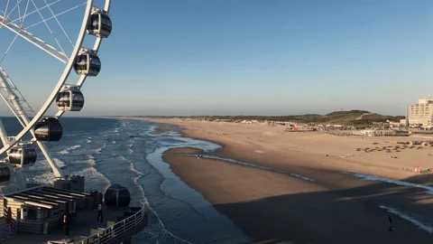 Ferris Wheel And Empty Beach Scheveningen Video stock 111736497