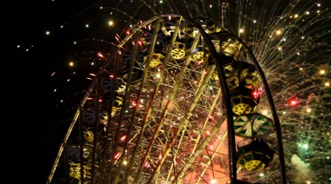 Ferris Wheel and Fireworks Stock Footage 51782653