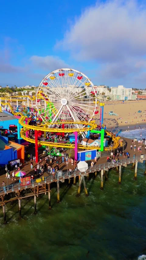 Ferris Wheel and Roller Coaster at Santa Monica Pier, August 10, 2025 Stock Footage 316184700