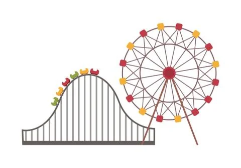 Ferris Wheel and Roller Coaster, Attraction Vector Stock Illustration