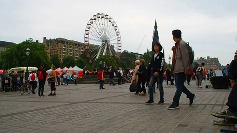 Ferris Wheel and Scott Monument Stock Footage 79729633
