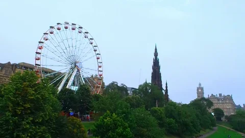 Ferris Wheel and the Scott Monument Stock Footage 79729679