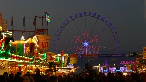 Ferris wheel and stalls at the fair Bremer Freimarkt, Bremen, Germany, Europe Stock Footage 120123969