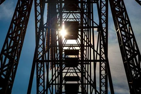 Ferris wheel attraction inside view of the iron structure. Stock Photos