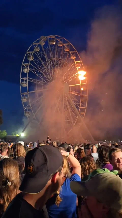 Ferris Wheel Catches Fire Highfield Festival in Leipzig, Leipzig, Saxony, German Stock Footage 282730856