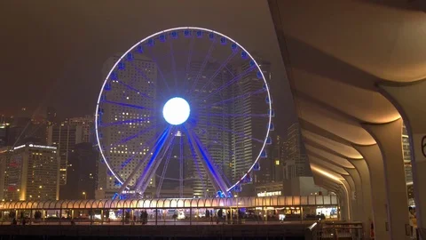Ferris wheel in Central District, Hong Kong, China Stock Footage 72940965