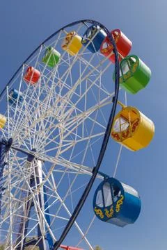 Ferris Wheel Close Up on Empty Blue Sky Background Stock Photos