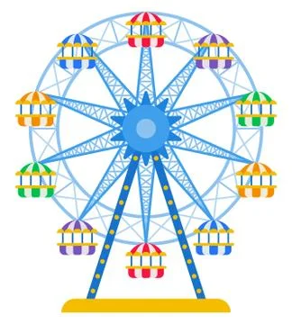 Ferris wheel with colored cabins for passengers vector icon flat isolated Stock Illustration