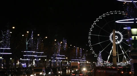 Ferris wheel during the Christmas time in Paris, Champs-Élysées/Concorde Stock Footage 33666273