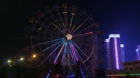 Ferris Wheel At Fairground, Time Lapse 스톡 동영상 96206084