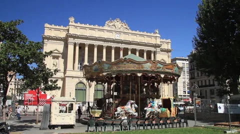 Ferris wheel in front of The Palais de la Bourse Stock Footage 38213959