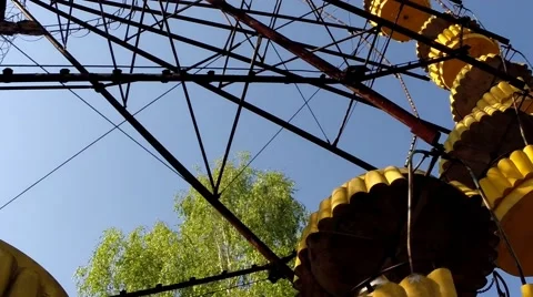 Ferris Wheel in Ghost Town Pripyat, Chernobyl Exclusion Zone, Ukraine Stock Footage 61349031
