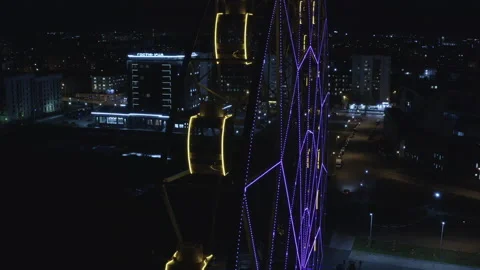 Ferris wheel "Golden Ring», Yaroslavl at night Stock Footage