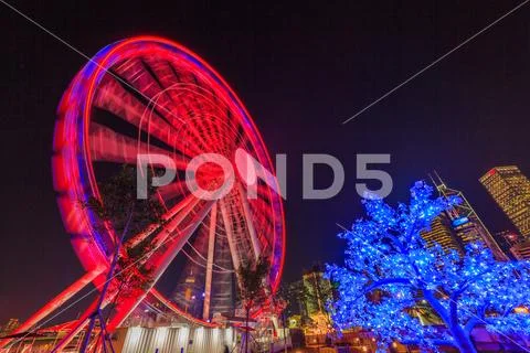 Ferris wheel in Hong Kong, Hong Kong Observation Wheel. Stock Photos