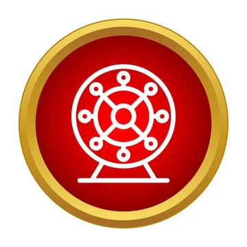 Ferris wheel icon on red circular button Stock Illustration