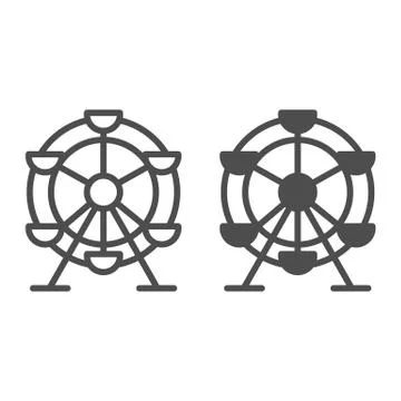 Ferris wheel line and solid icon, Amusement park concept, fairground ride sign Illustrazione stock