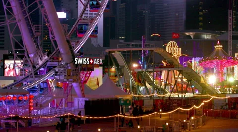 FERRIS WHEEL LOG FLUME CAROUSEL HONG KONG CHINA Stock Footage 68019430