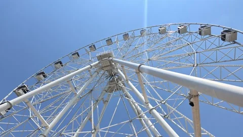 Ferris wheel from low angle, blue sky background Stock Footage 341774362
